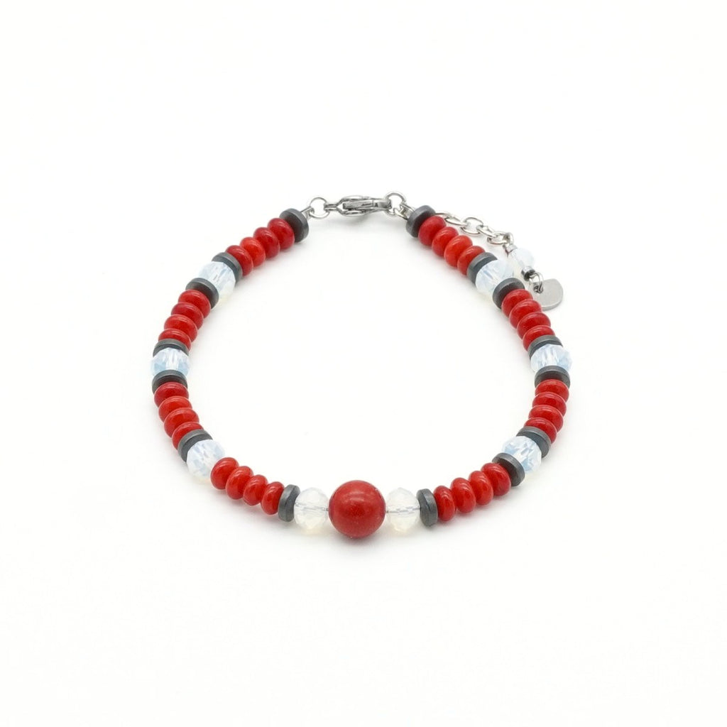 Armband Koralle Opalit Hämatit Edelstahl