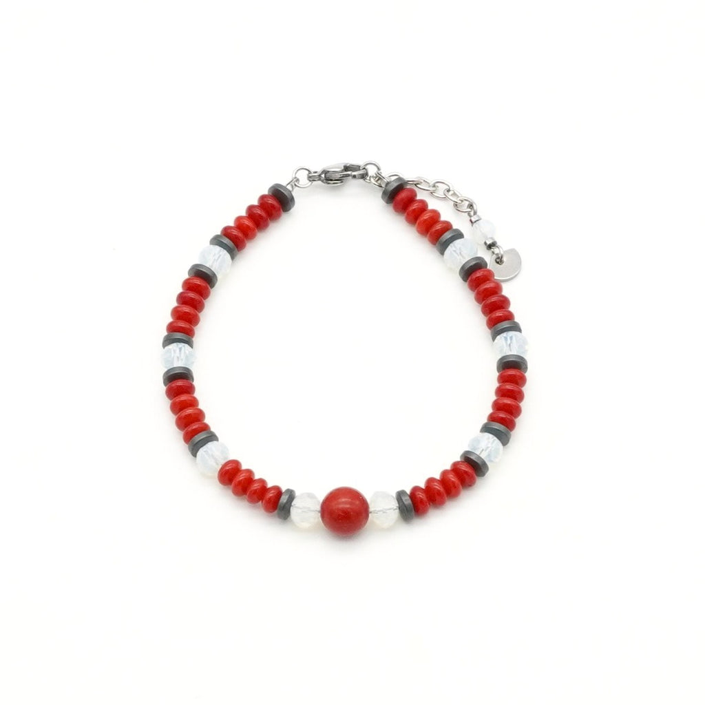 Armband Koralle Opalit Hämatit Edelstahl