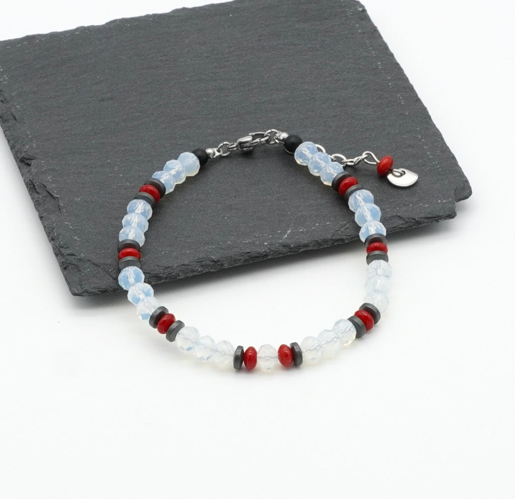 Armband Opalith Koralle Hämatit Edelstahl