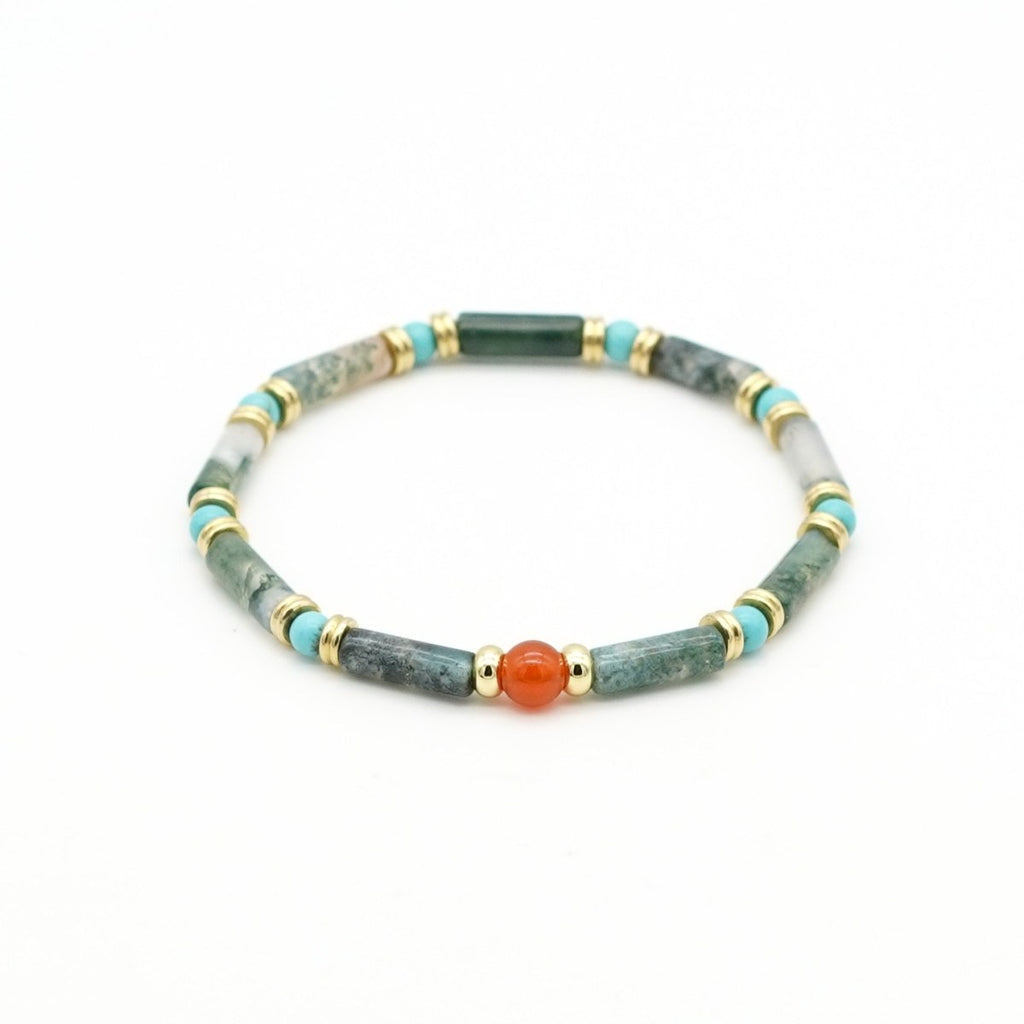 Armband Moosachat Türkis & Karneol