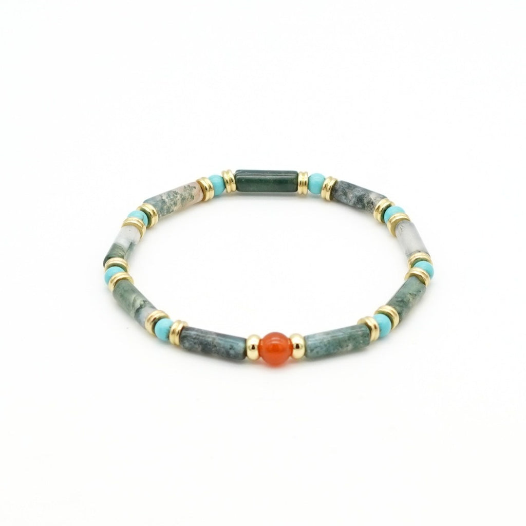 Armband Moosachat Türkis & Karneol