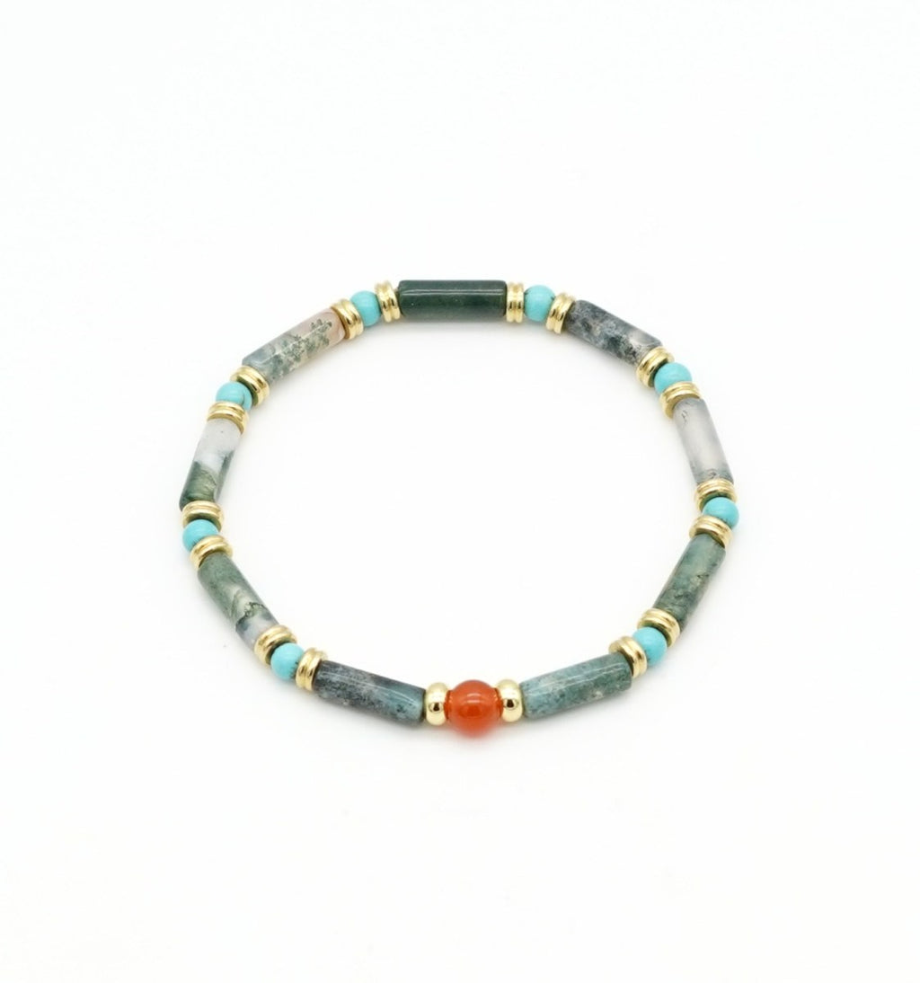 Armband Moosachat Türkis & Karneol