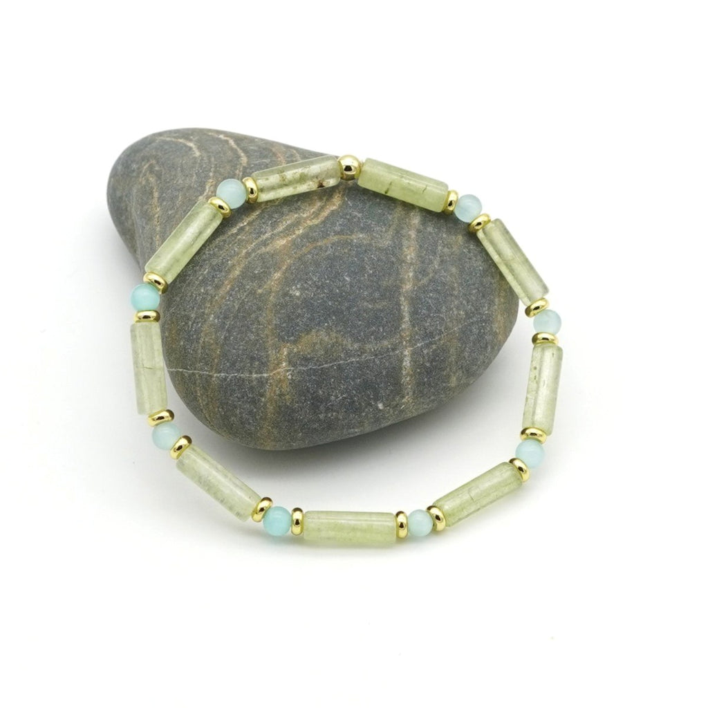 Armband grüner Aventurin & Cat Eye Messing