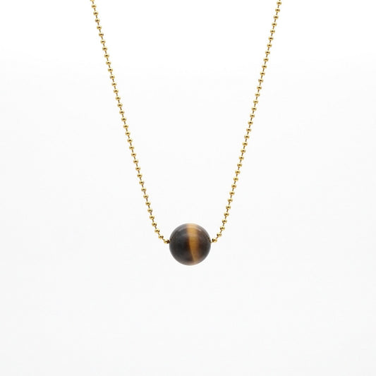 Elegante Halskette mit matter Tigerauge Perlen & Edelstahl Kugelkette goldfarben