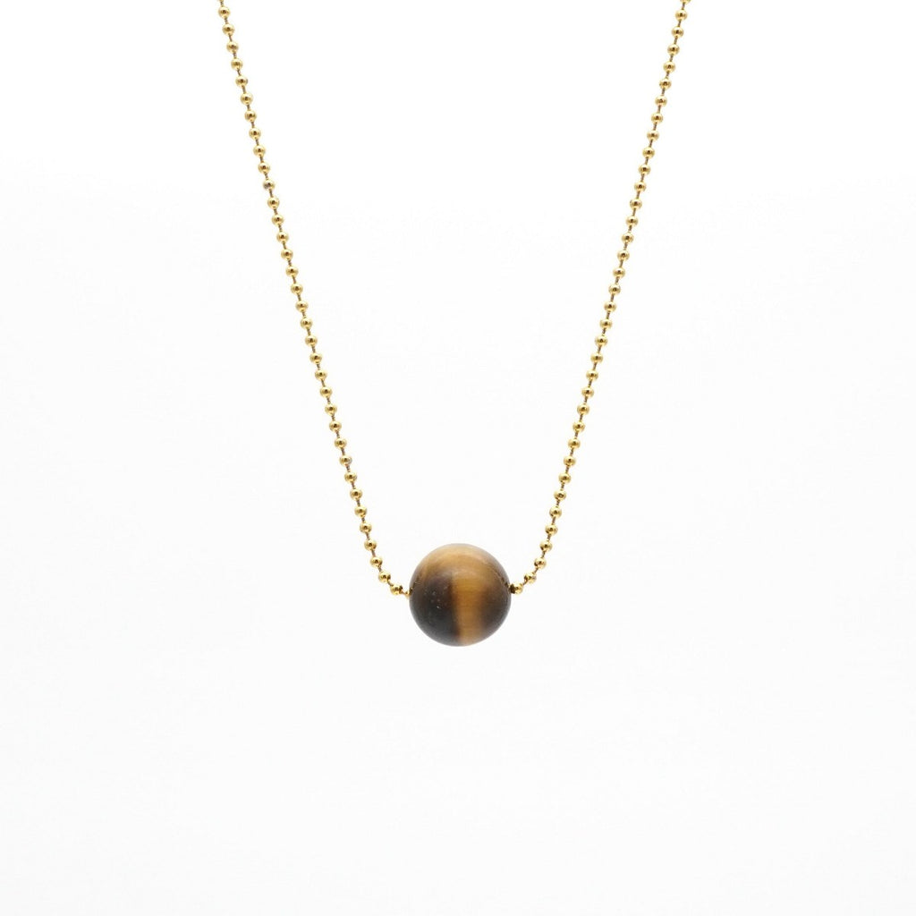 Elegante Halskette mit matter Tigerauge Perlen & Edelstahl Kugelkette goldfarben