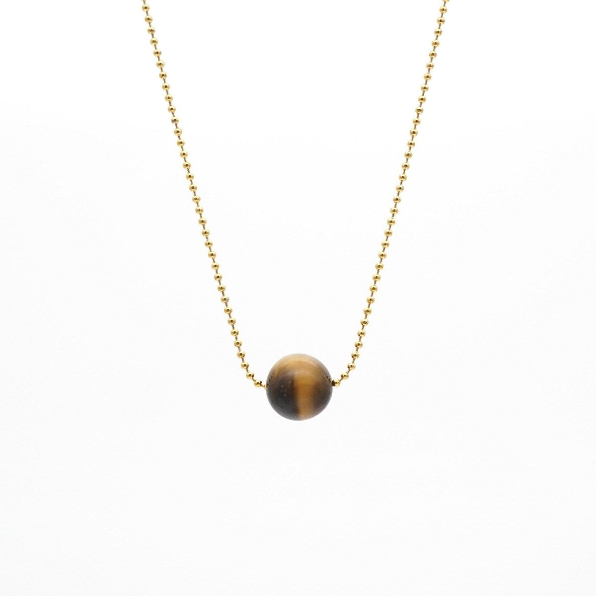 Elegante Halskette mit matter Tigerauge Perlen & Edelstahl Kugelkette goldfarben
