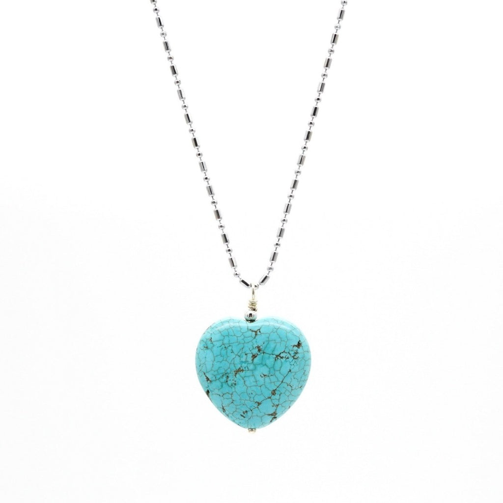 Halskette mit herzförmigen Türkis-Anhänger und Edelstahlkette edelstahlfarben
