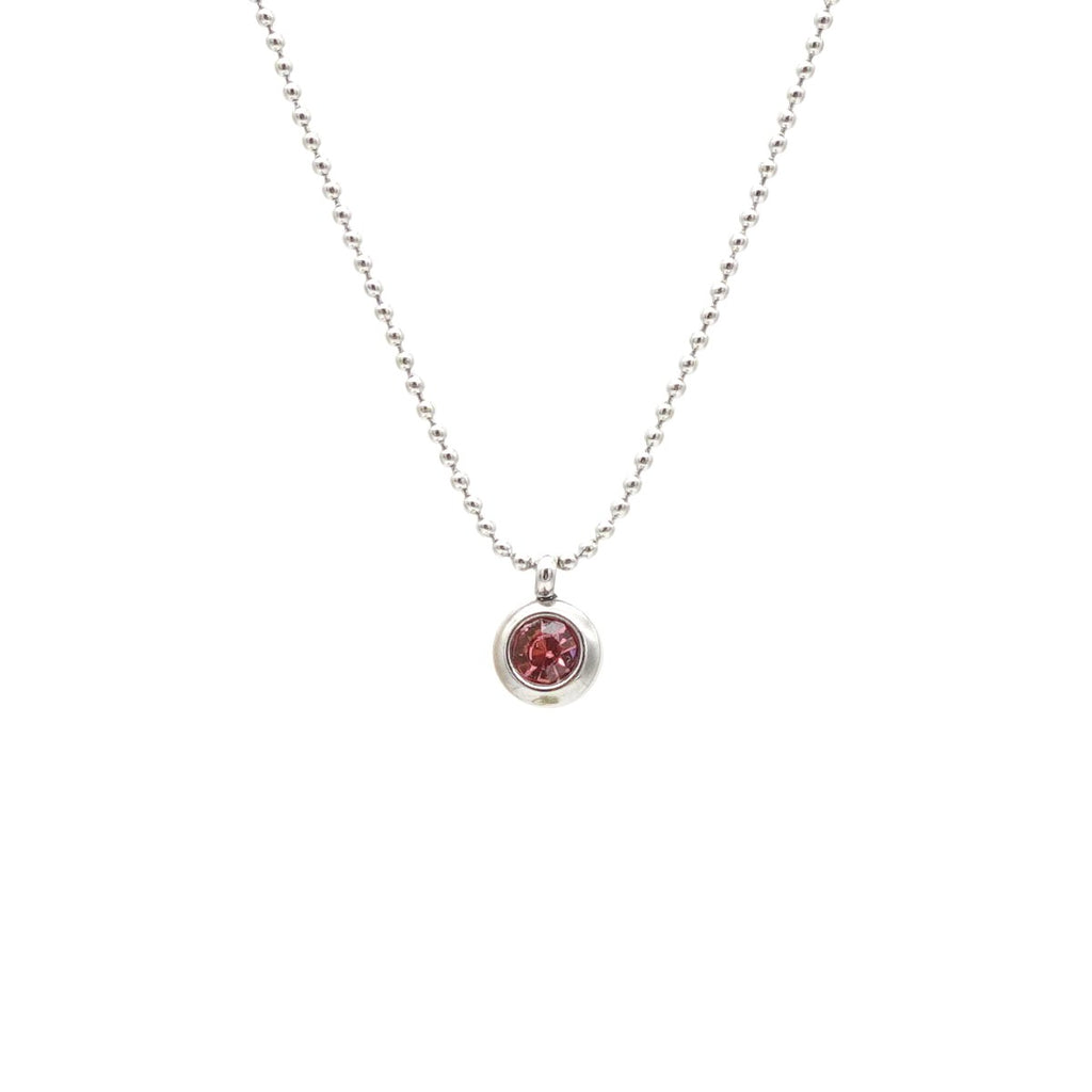 Edelstahl-Halskette mit runden Anhänger & rosa Kristallstein