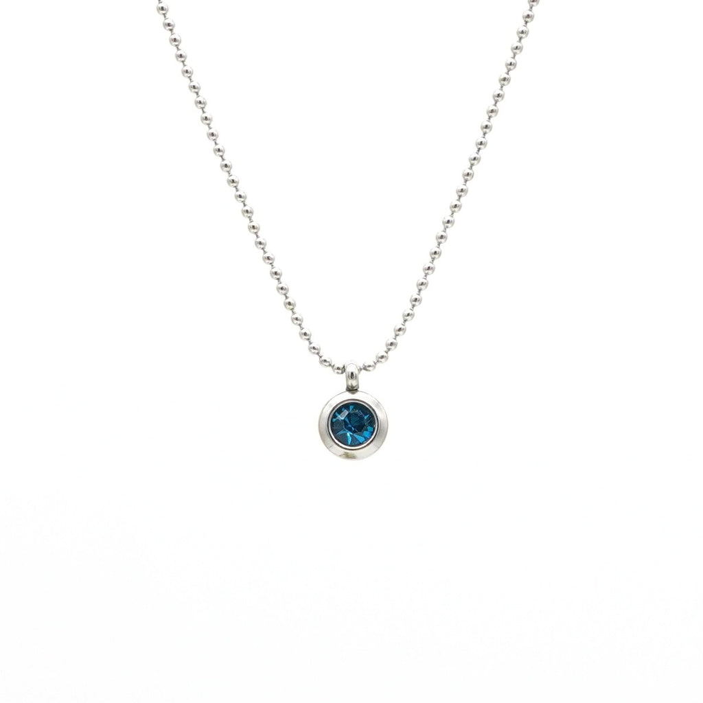 Edelstahl-Halskette mit rundem Anhänger & blau-türkisem Kristallstein