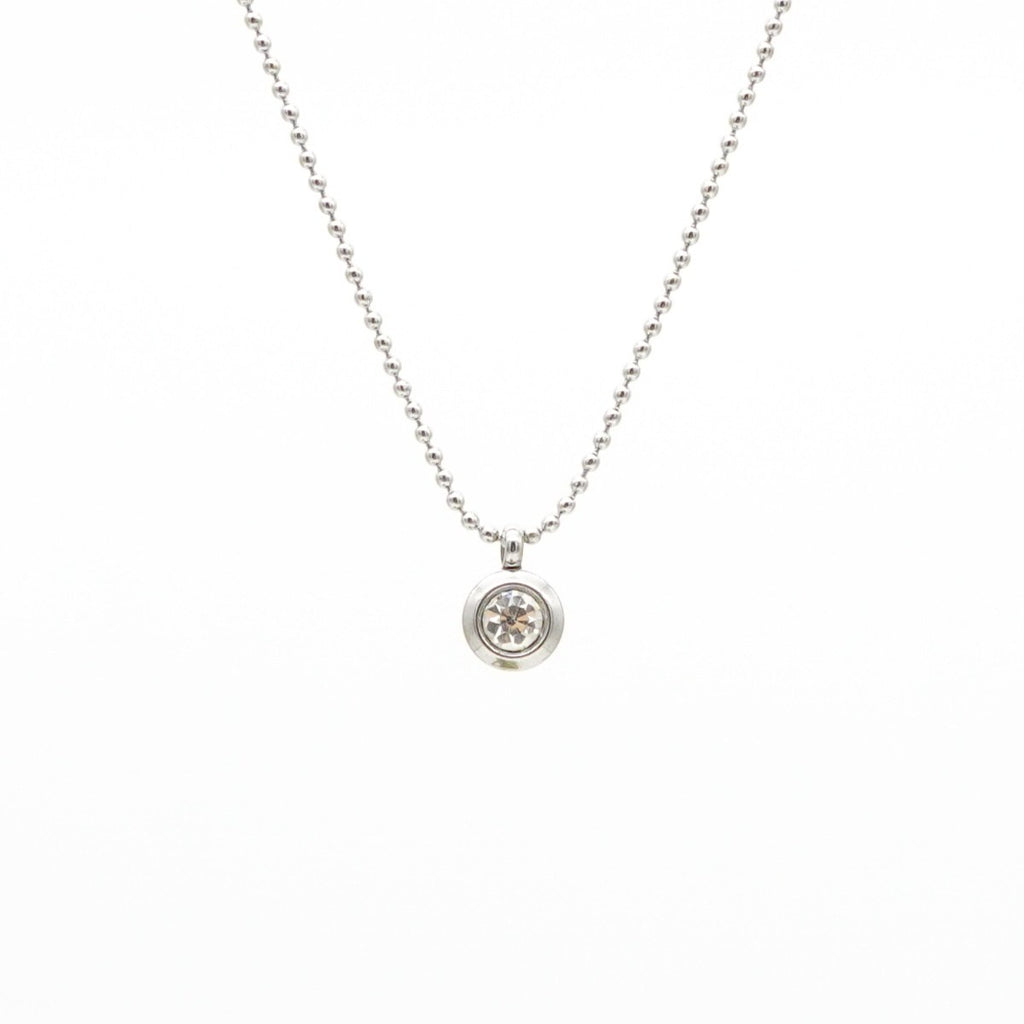 Edelstahl-Halskette mit rundem Anhänger & kristallklarem Kristallstein
