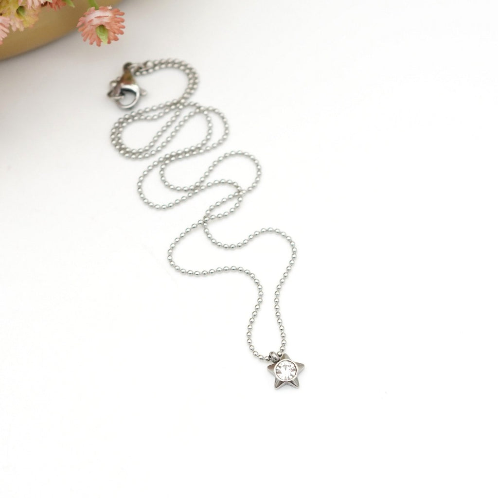 Edelstahl-Halskette mit Stern-Anhänger & kristallklarem Kristallstein