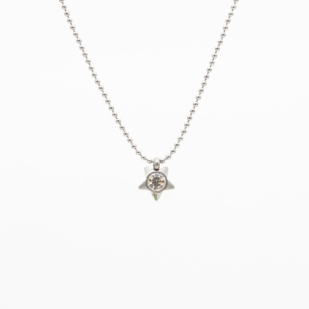 Edelstahl-Halskette mit Stern-Anhänger & kristallklarem Kristallstein