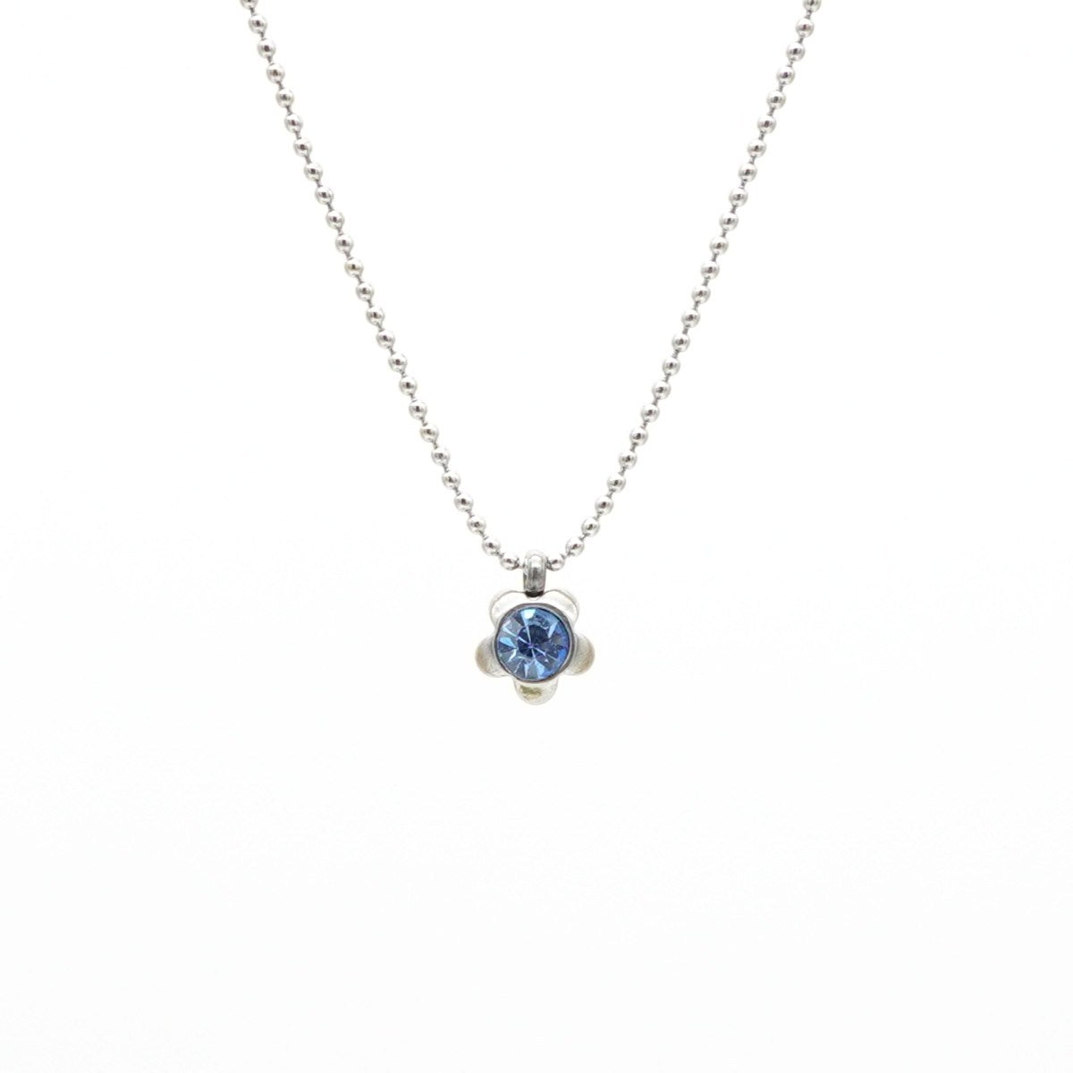 Edelstahl-Halskette mit Blumen-Anhänger & saphirblauem Kristallstein