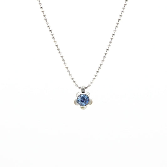 Edelstahl-Halskette mit Blumen-Anhänger & saphirblauem Kristallstein